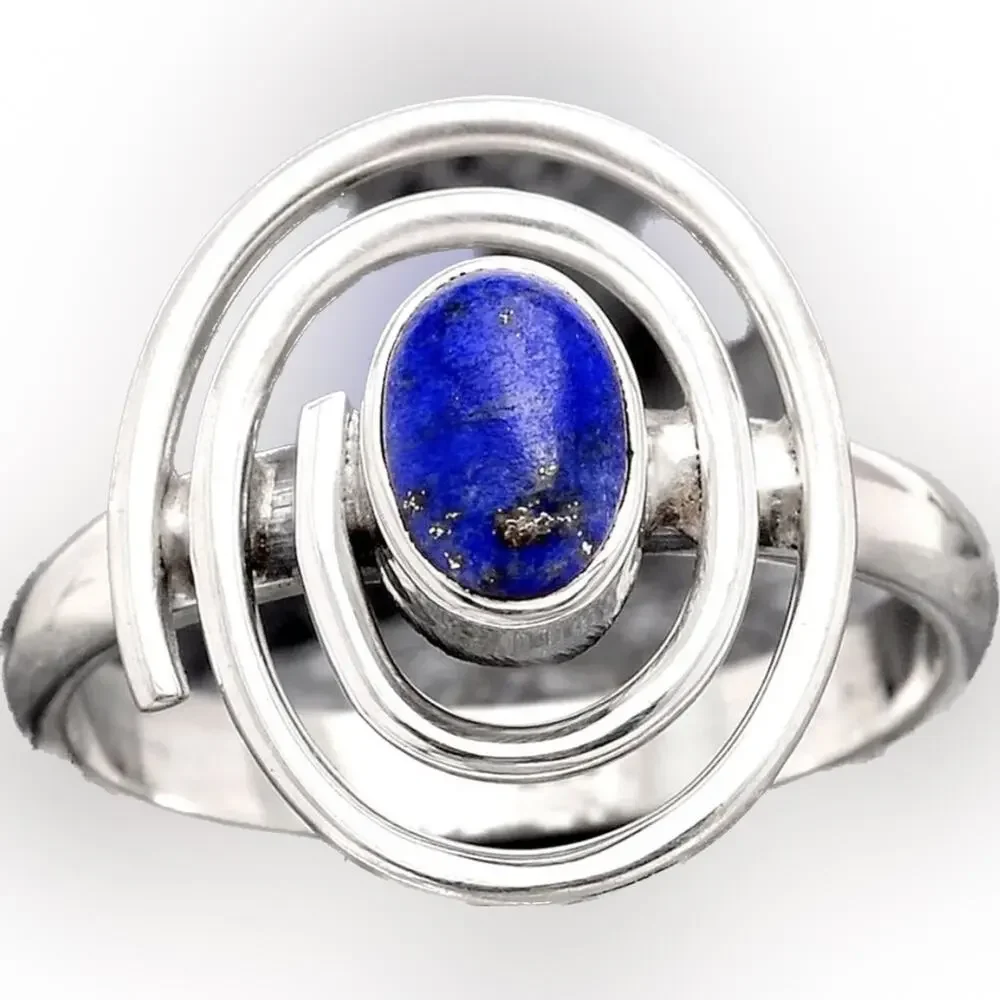 Natural Lapis - Afghanistan .925 solid Sterling Silver Ring size 8 gemstone‎